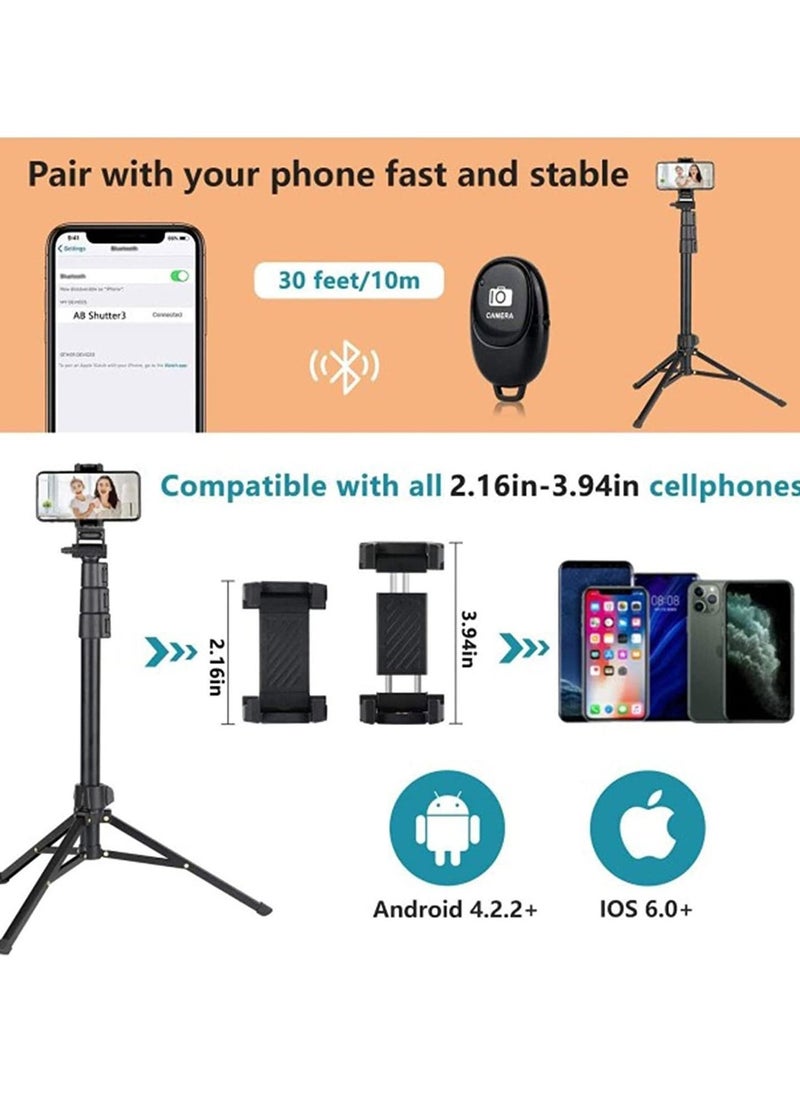 142cm Extendable Tripod Stand with Bluetooth Remote for iPhone Android Phone, Universal Phone Clip, Heavy Duty Aluminum, Compatible with Small Camera (Black)  - Image 4