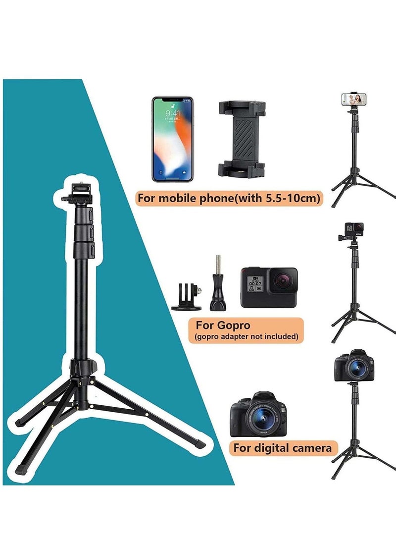 142cm Extendable Tripod Stand with Bluetooth Remote for iPhone Android Phone, Universal Phone Clip, Heavy Duty Aluminum, Compatible with Small Camera (Black)  - Image 3