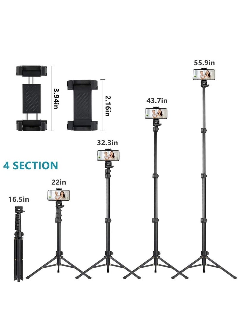 142cm Extendable Tripod Stand with Bluetooth Remote for iPhone Android Phone, Universal Phone Clip, Heavy Duty Aluminum, Compatible with Small Camera (Black)  - Image 2