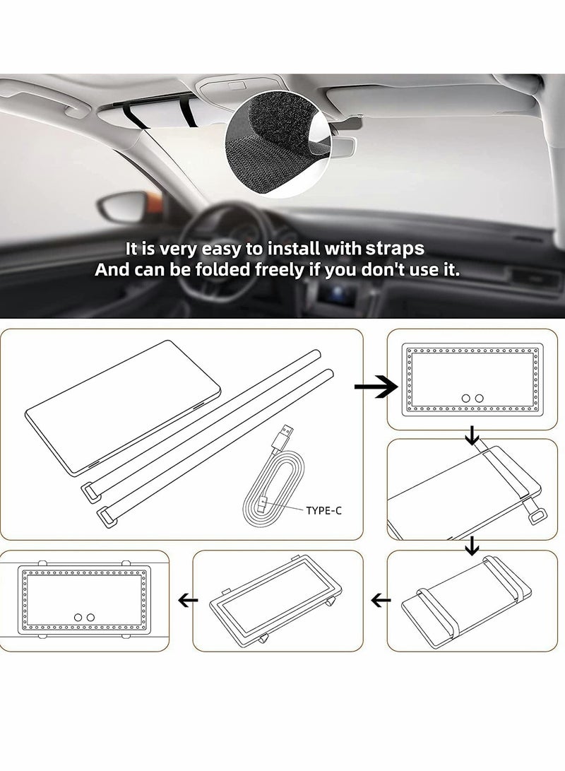 Car Sun Visor Makeup Mirror with 3 Light Settings and 60 LED Lights