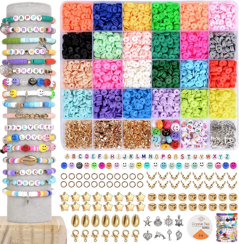 yifely Bead Box Kit Clay Beads for Jewellery Making Kit, Kids Girls Macaron Color Beads for Bracelet Making, Letter Beads with Unicorn Pendants,Beads Set for DIY Jewelry Crafts - Image 1