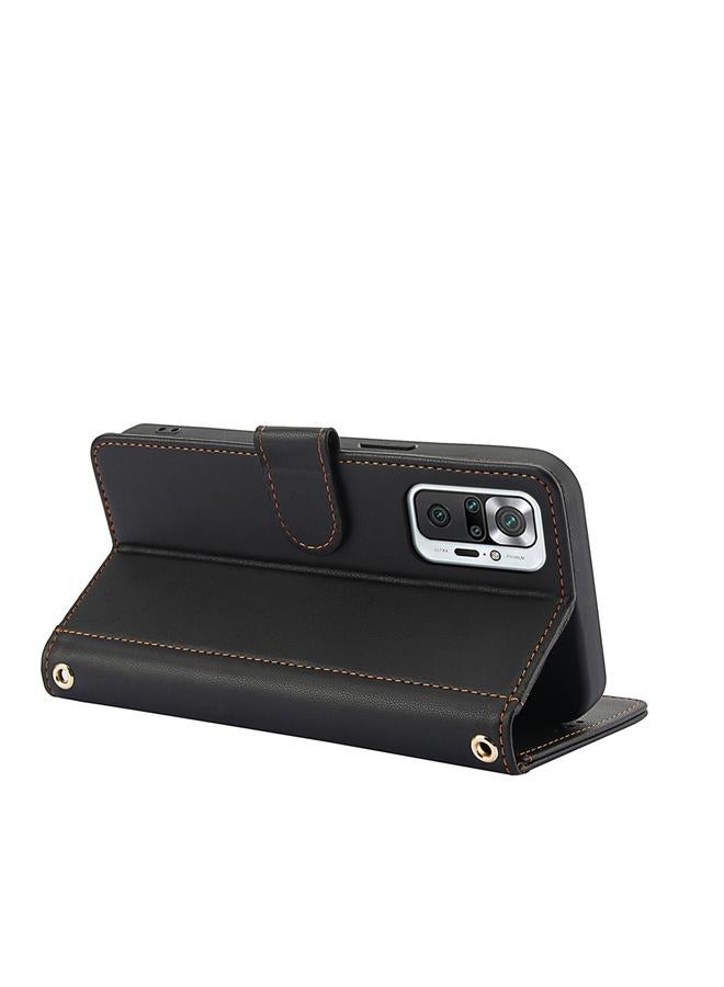 اس-توب جراب لهاتف Redmi Note 10 Pro 4G / Note 10 Pro Max بملمس الجلد بلون نقي وفتحات للبطاقات مع حبل مزدوج - Image 4