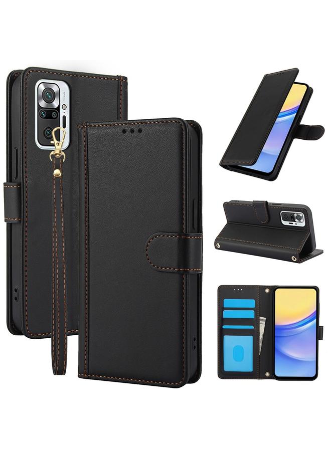 اس-توب جراب لهاتف Redmi Note 10 Pro 4G / Note 10 Pro Max بملمس الجلد بلون نقي وفتحات للبطاقات مع حبل مزدوج - Image 1