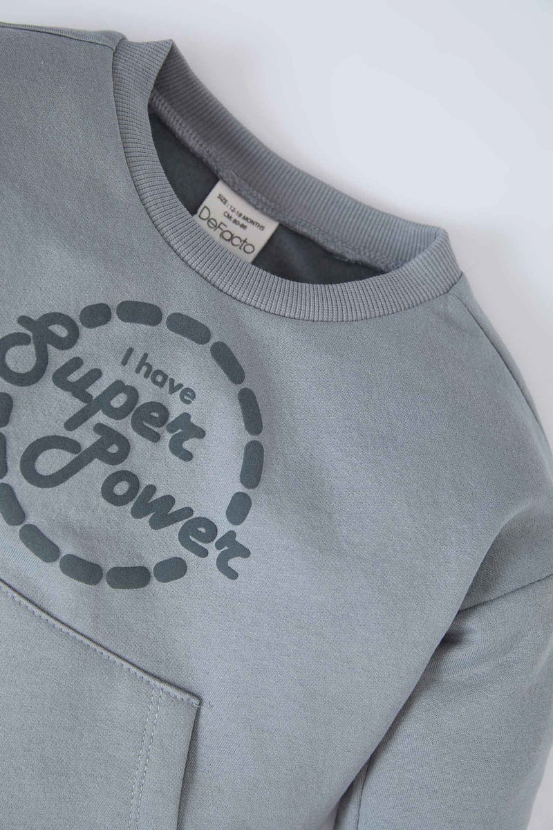 DeFacto Baby Boy Printed Sweatshirt Sweatpants 2 Piece Set  - Image 5