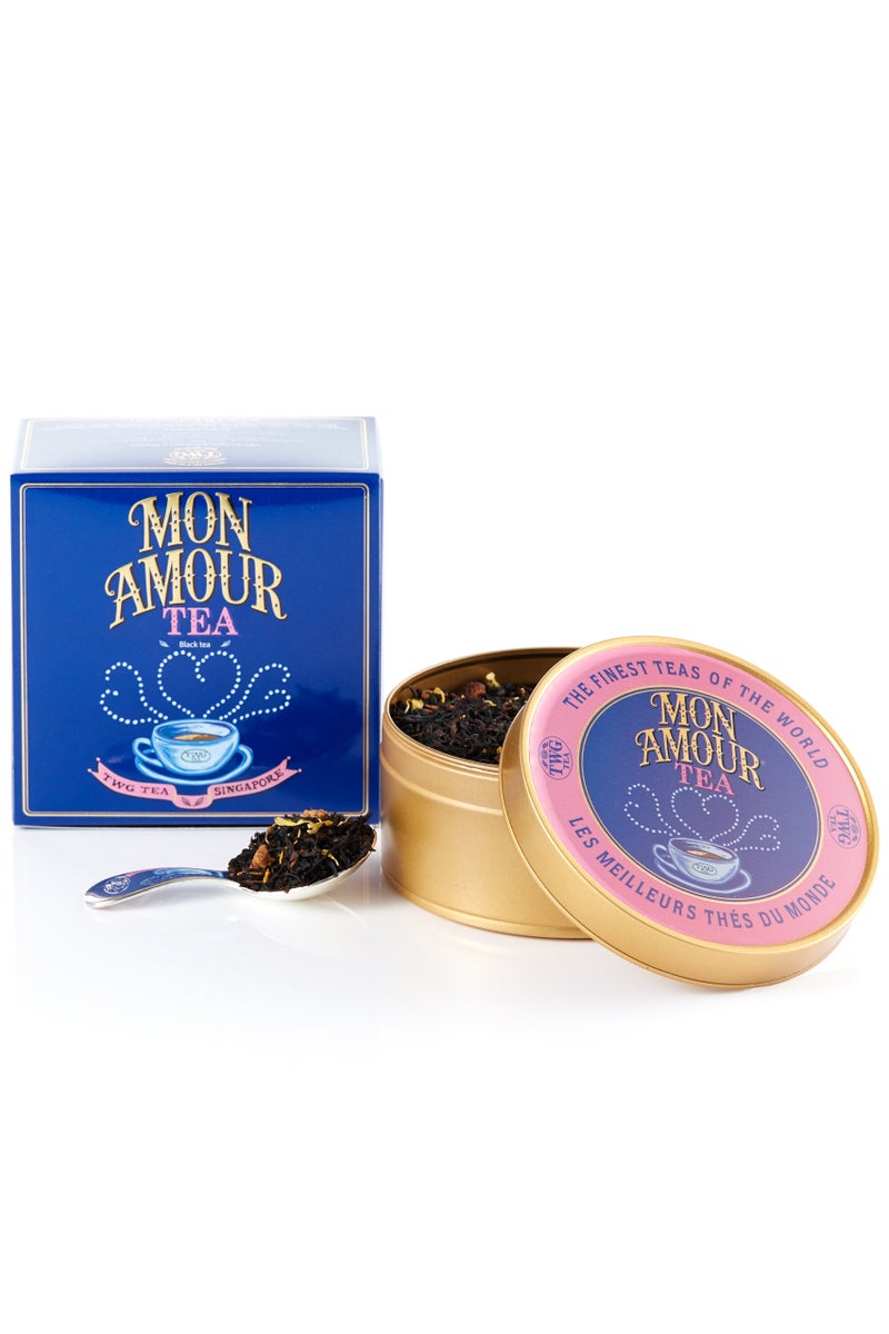 TWG Tea Mon Amour Tea, Loose Leaf Black Tea Blend in Caviar Gift Tea Tin, 100g - Image 1