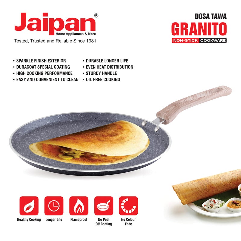 Jaipan Jaipan Granito 30 CM Dosa Tawa Gas Compatible 4 MM Duracoat PFOA Free nonstick Coating Granite Splattered Color Ideal for Oil Free or Very Less Oil Preparation Cool Touch Handle 1 Year Warranty - Image 4