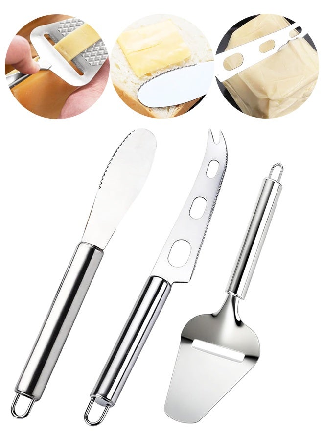 3PCS Stainless Steel Cheese Slicer Set, Handheld Cheese Plane Butter Spreader Server for Hard & Semi-Hard Cheese - Image 1