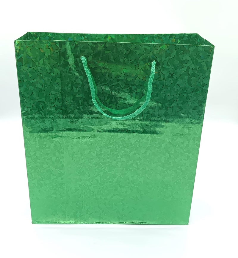 Gold Leaf GOLD LEAF Glitter Paper Bags 12Pcs With Handles,Reusable Iridescent Gift Bags for Baby Shower Gift Bags,Christmas, Party Wrapping Solution(23 x 8 x 27 Cm)(Green)  - Image 1