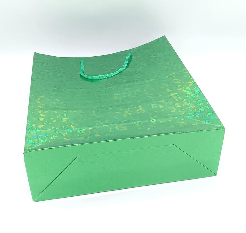 Gold Leaf GOLD LEAF Glitter Paper Bags 12Pcs With Handles,Reusable Iridescent Gift Bags for Baby Shower Gift Bags,Christmas, Party Wrapping Solution(23 x 8 x 27 Cm)(Green)  - Image 5