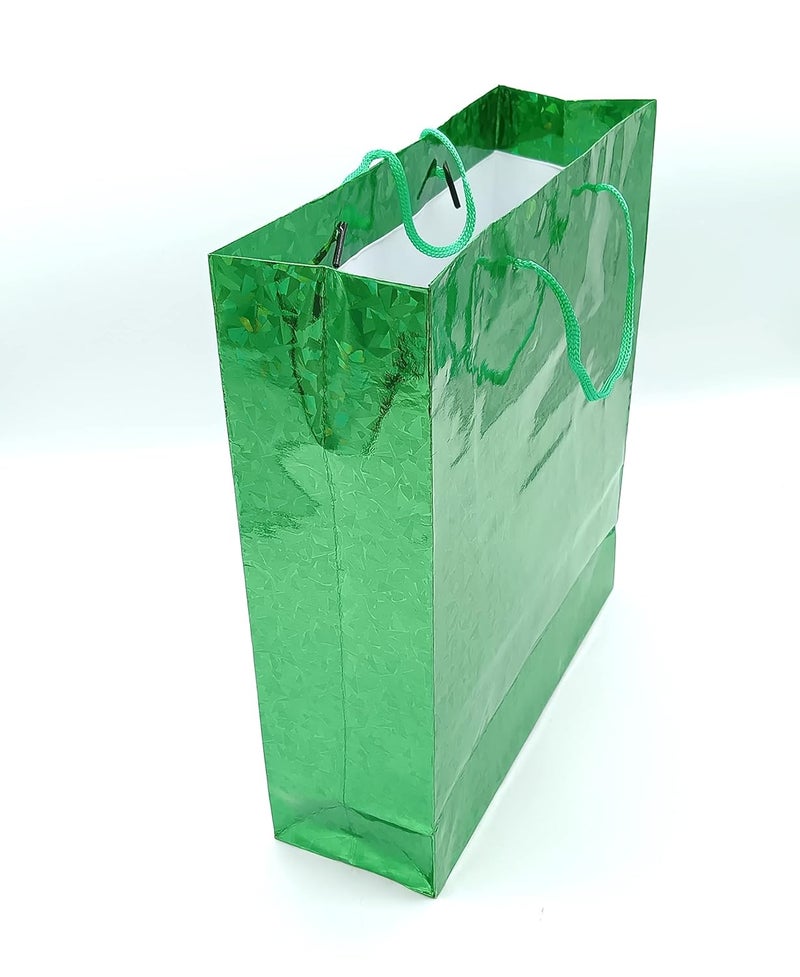 Gold Leaf GOLD LEAF Glitter Paper Bags 12Pcs With Handles,Reusable Iridescent Gift Bags for Baby Shower Gift Bags,Christmas, Party Wrapping Solution(23 x 8 x 27 Cm)(Green)  - Image 4