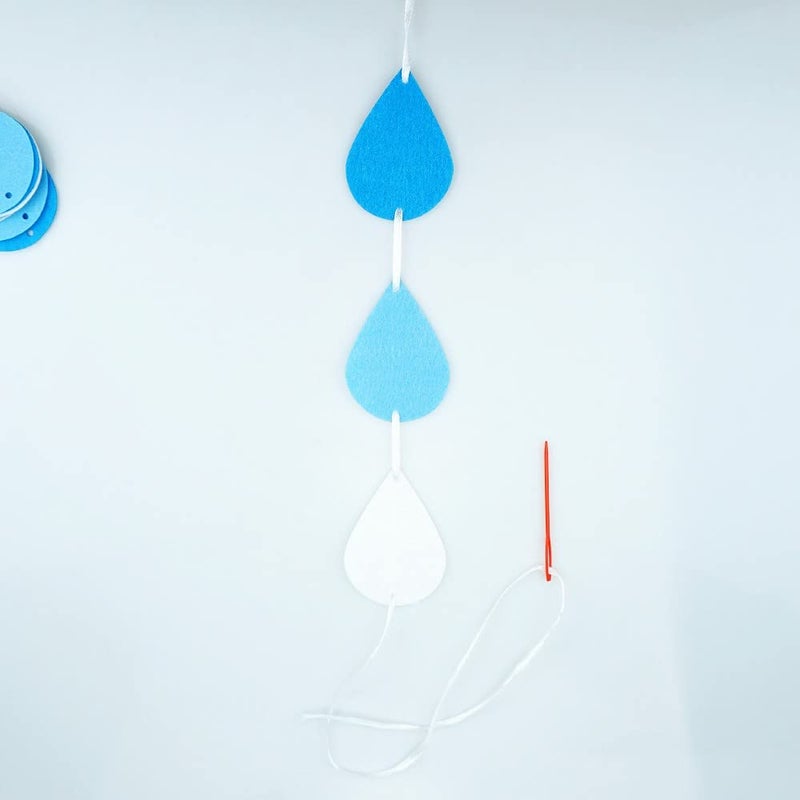 SaktopDeco 9 Pack Raindrop Garland Felt Blue Raindrops Banner Hanging Baby Shower April Party Decorations - Image 5