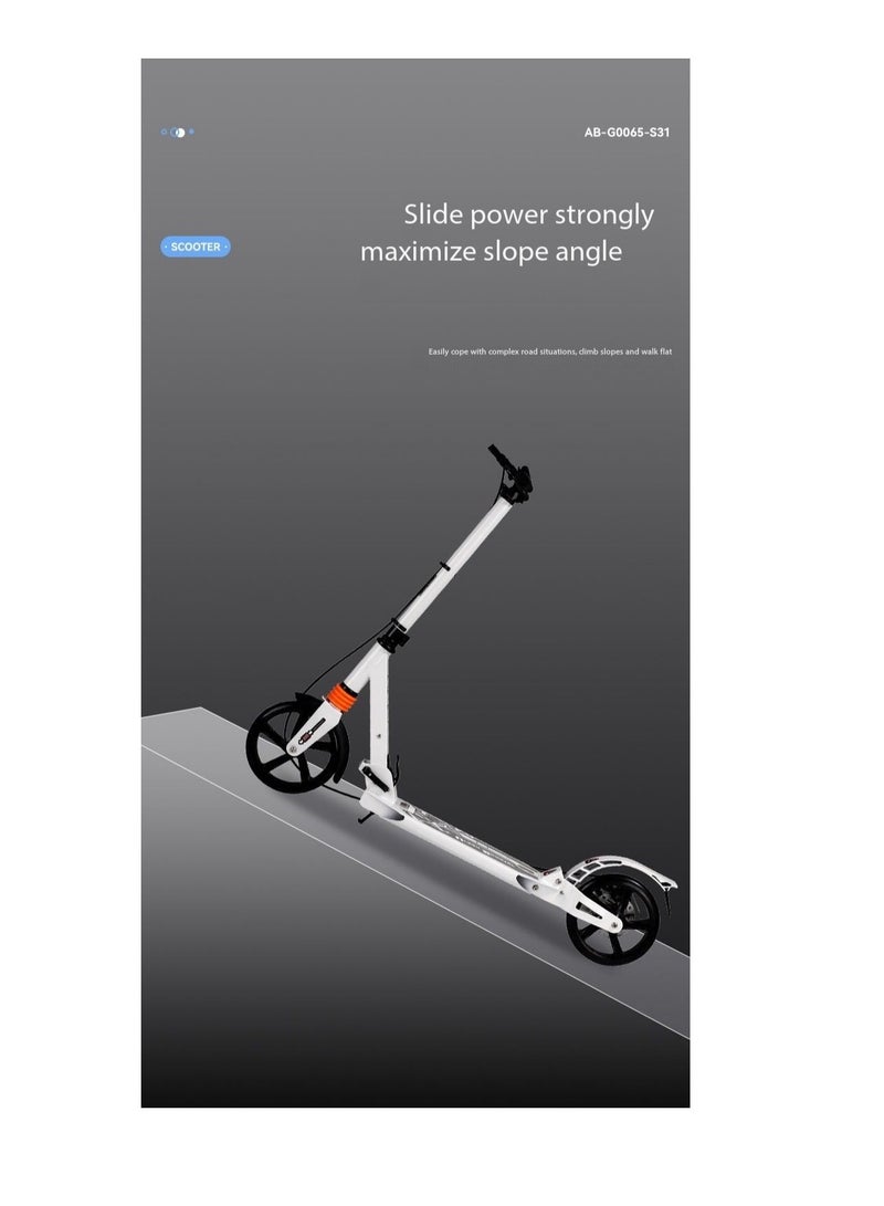 Generic Foldable Kick Scooter with Foot Pedal - Height-Adjustable for Teens & Adults, Commuter Adult Scooters with Hand Brake & Disc Brakes, Shock Absorption, 200MM PU Wheels - Supports 100KG（YS-CT888-White）  - Image 5