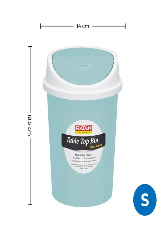 RATAN PLASTICWARE سلة مهملات صغيرة الحجم من راتان بلاستيكوير يورو كلين، مزودة بغطاء متأرجح، مثالية لطاولة الدراسة، المكتب، حوض المطبخ، السيارة، وغرفة الأطفال | سلة مهملات أنيقة وصغيرة الحجم - 1.5 لتر، لون أزرق سماوي - Image 2