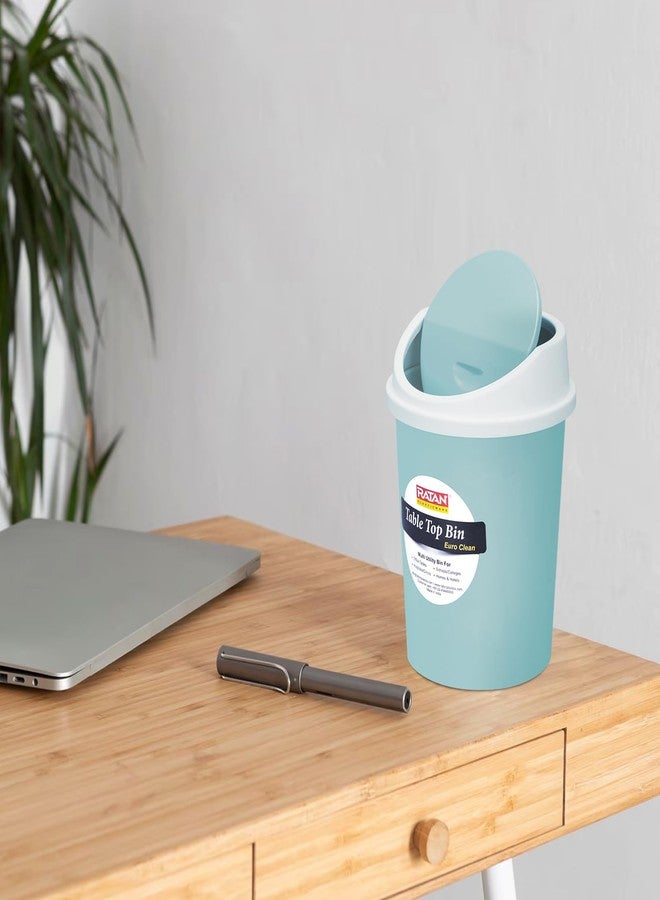RATAN PLASTICWARE سلة مهملات صغيرة الحجم من راتان بلاستيكوير يورو كلين، مزودة بغطاء متأرجح، مثالية لطاولة الدراسة، المكتب، حوض المطبخ، السيارة، وغرفة الأطفال | سلة مهملات أنيقة وصغيرة الحجم - 1.5 لتر، لون أزرق سماوي - Image 4