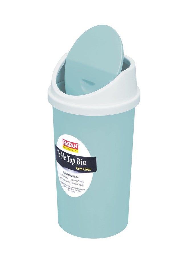RATAN PLASTICWARE سلة مهملات صغيرة الحجم من راتان بلاستيكوير يورو كلين، مزودة بغطاء متأرجح، مثالية لطاولة الدراسة، المكتب، حوض المطبخ، السيارة، وغرفة الأطفال | سلة مهملات أنيقة وصغيرة الحجم - 1.5 لتر، لون أزرق سماوي - Image 5