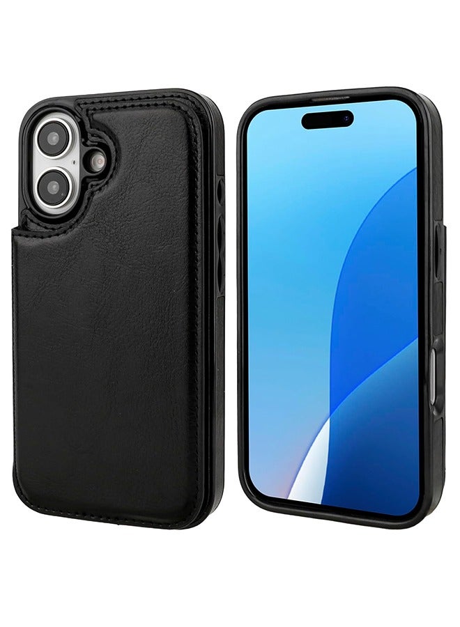 Compatible with iPhone 16 Wallet Case with Card Holder, PU Leather Kickstand Card Slots Case, Double Magnetic Clasp and Durable Shockproof Cover 6.1 Inch (Black) - Image 3
