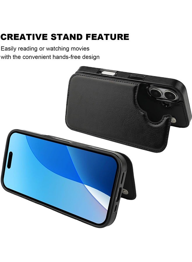 Compatible with iPhone 16 Wallet Case with Card Holder, PU Leather Kickstand Card Slots Case, Double Magnetic Clasp and Durable Shockproof Cover 6.1 Inch (Black) - Image 5