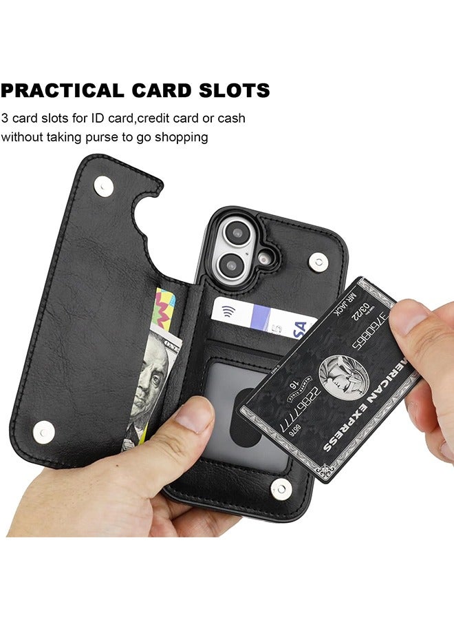 Compatible with iPhone 16 Wallet Case with Card Holder, PU Leather Kickstand Card Slots Case, Double Magnetic Clasp and Durable Shockproof Cover 6.1 Inch (Black) - Image 4