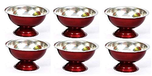 Dynore 6 Maroon Color Coated Stainless Steel ice Cream Cups/Soup Bowl