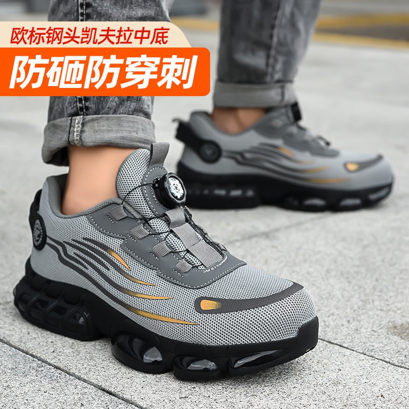 European Standard Fly-Knit Button Safety Shoes, Breathable Steel Toe Anti-Smash And Puncture-Resistant Safety Shoes, Wear-Resistant Protective Work Shoes - Image 5