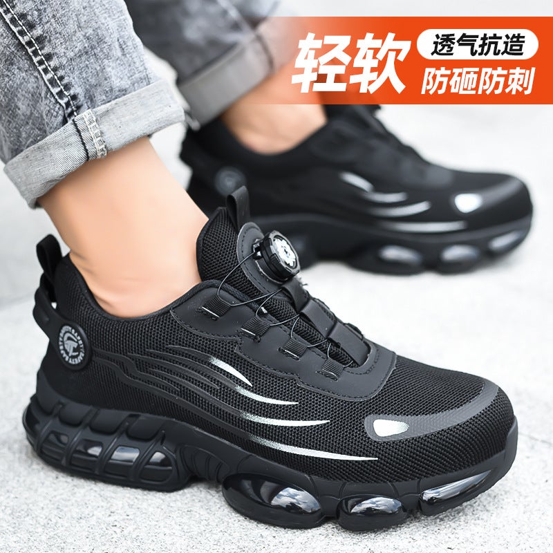 European Standard Fly-Knit Button Safety Shoes, Breathable Steel Toe Anti-Smash And Puncture-Resistant Safety Shoes, Wear-Resistant Protective Work Shoes - Image 2