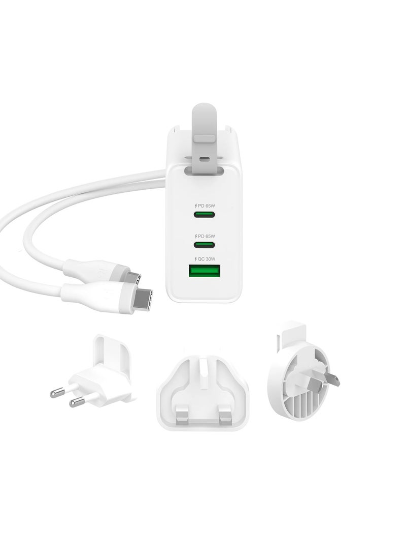 j5 create شاحن سفر GaN بقدرة 65 واط مع 3 منافذ USB-C وقوابس AC قابلة للتبديل وكابل USB-C – شحن سريع للابتوب والآيفون والآيباد وأندرويد - Image 5