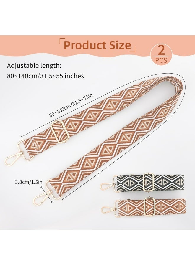 عبوة من 2 حزام حقيبة كروس بودي قابل للتعديل، حزام كتف بديل بعرض 1.5 بوصة لحقائب اليد، حزام حقيبة متعدد الأنماط مطرز بنمط جاكار كلاسيكي لحقائب كروس بودي وحقائب الكتف - Image 2
