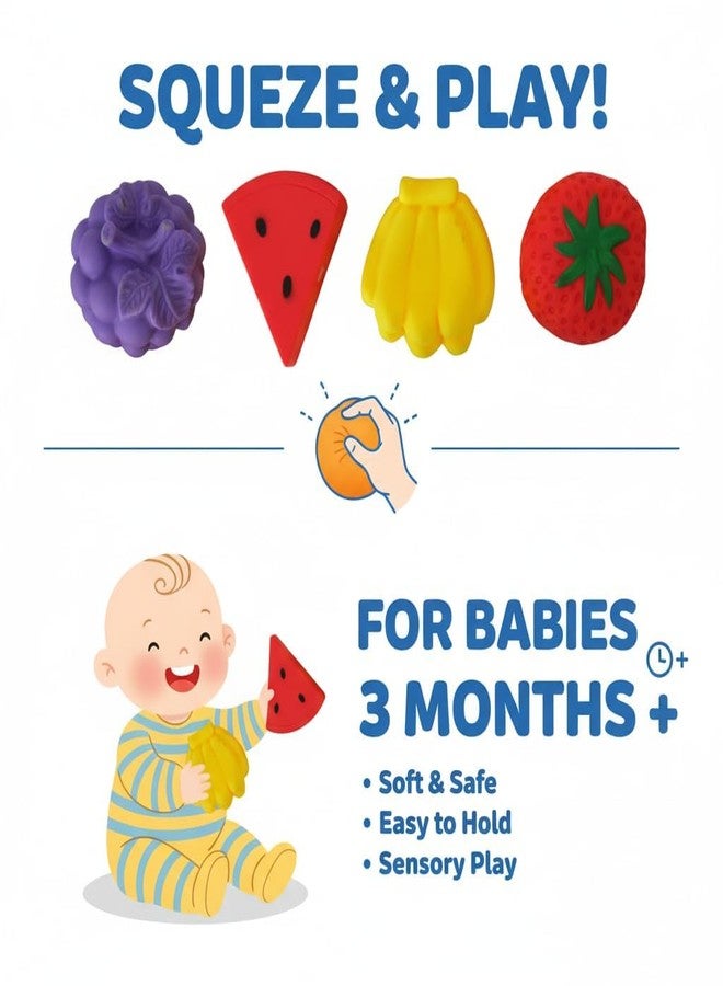 Space Enterprises Fruit Toys for Kids | Soft Squishy Sensory Food Toy Set for Babies 6-24 Months | Educational Fine Motor Skill Fruits & Vegetables for Boys & Girls | Bath, Therapy & Pretend Play Toy - Image 4