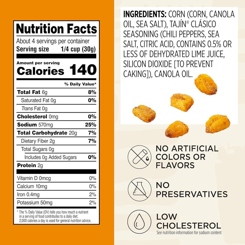 Snak Club Tajin Toasted Corn - Roasted Corn Nuggets with Chili and Lime Seasoning, 11 oz Resealable Bag - Image 2