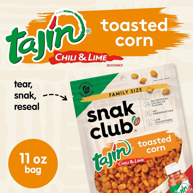 Snak Club Tajin Toasted Corn - Roasted Corn Nuggets with Chili and Lime Seasoning, 11 oz Resealable Bag - Image 3