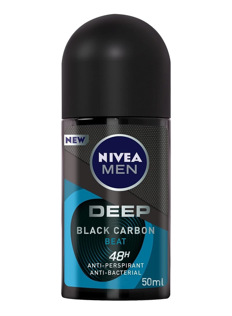Nivea مزيل العرق رول أون للرجال من نيفيا - ديب بيت - كربون أسود - مضاد للبكتيريا - رائحة خشبية منعشة 50