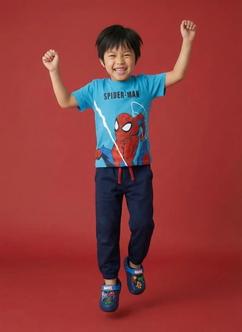 Nautinati Nautinati Boys' 100% Cotton Night Suit with Marvel Spiderman Hem Print T-shirt & Solid Joggers