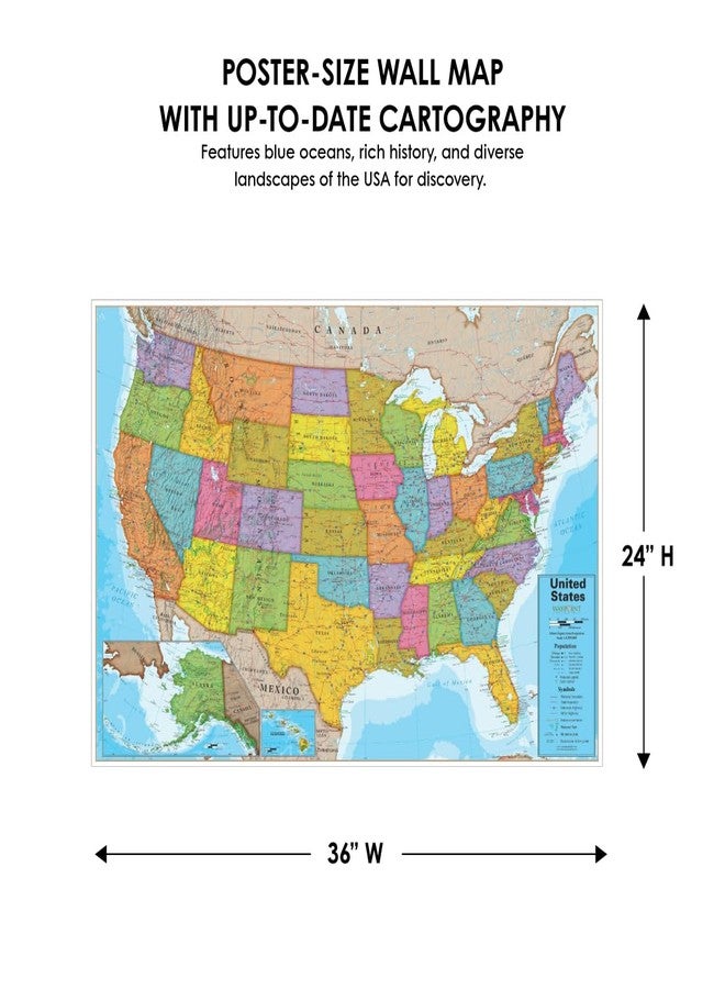 Waypoint Geographic Blue Ocean Series USA Wall Map, Laminated Wall Map Poster, Educational Wall Art For Home, Classroom, or Office, Unique Gifts, 24” H x 36” W - Image 3
