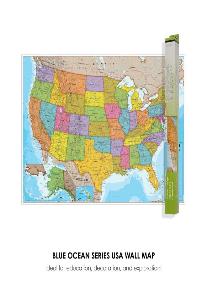 Waypoint Geographic Blue Ocean Series USA Wall Map, Laminated Wall Map Poster, Educational Wall Art For Home, Classroom, or Office, Unique Gifts, 24” H x 36” W - Image 2