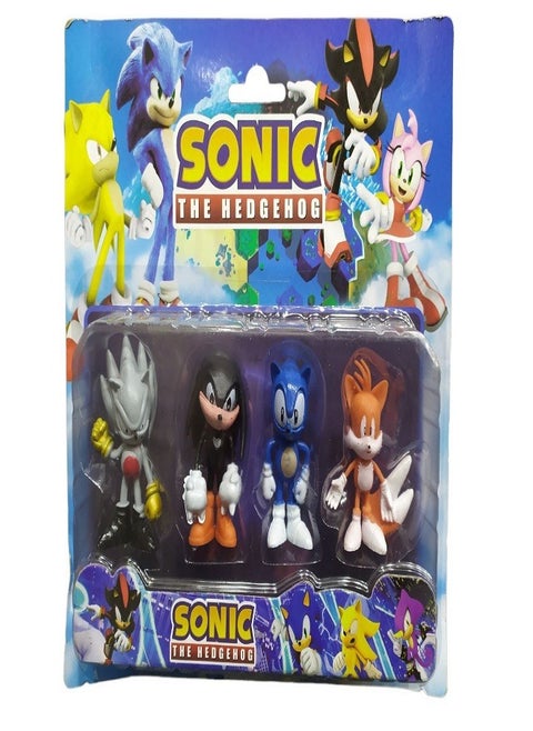 Sonic Hedgehog Cat Character Collectible Toy Figures Cake Topper, 5cm, 4 Pieces
