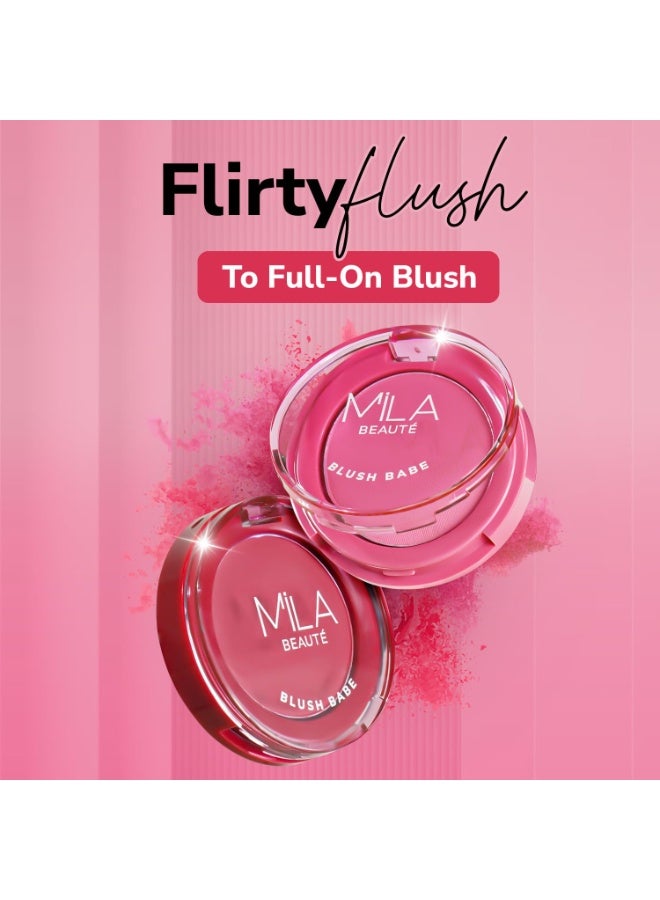 ميلا بيوتي بودرة أحمر الخدود "Blush Babe" من ميلا بوتيه (MILA BEAUTÉ) | لمسة نهائية مطفية ولون غني يدوم طويلاً | سهلة الدمج | تركيبة لا تسبب الجفاف غنية بزيت ثمر الورد وزيت الجوجوبا وفيتامين E | الدرجة: Candy Pink (5 جم) - Image 2