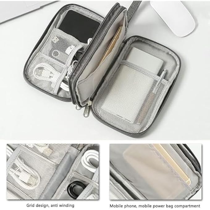 ELECTRONIC ORGANIZER BAG, WATER-RESISTANT TRAVEL CABLE ORGANIZER BAG POUCH ELECTRONIC ACCESSORIES CARRY CASE PORTABLE DOUBLE LAYERS STORAGE BAG FOR CABLE, CORD, CHARGER, SD CARD, PHONE, EARPHONE - Image 2