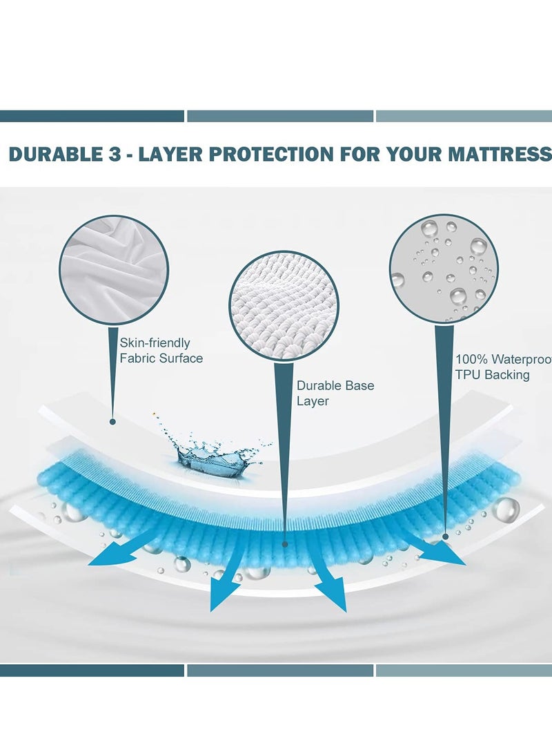 Waterproof Mattress Protector - Terry Cotton, Hypoallergenic, Breathable, Ultra Soft, Fitted Sheet Style (Fits Up to 30cm) - Protects Against Spills, Stains, Dust Mites u0026 Allergens - Image 2