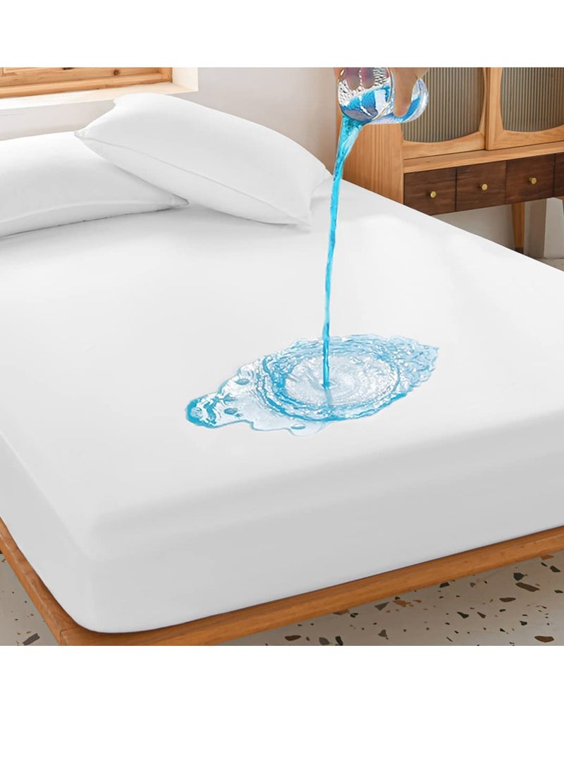 Waterproof Mattress Protector - Terry Cotton, Hypoallergenic, Breathable, Ultra Soft, Fitted Sheet Style (Fits Up to 30cm) - Protects Against Spills, Stains, Dust Mites u0026 Allergens - Image 1