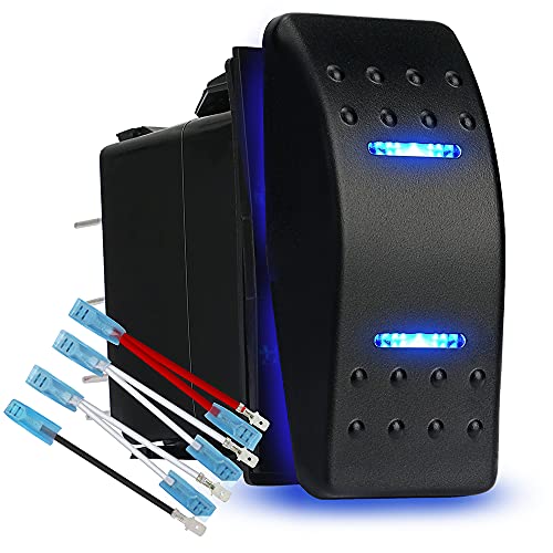 HOKAAER Momentary Rocker Switch Toggle OnOffOn Waterproof 12V20A 24V10A 7Pin DPDT Blue LED Light with Jumper Wires Set for Marine Boat Car Truck Caravan RV SUV ATV UTV - Image 1