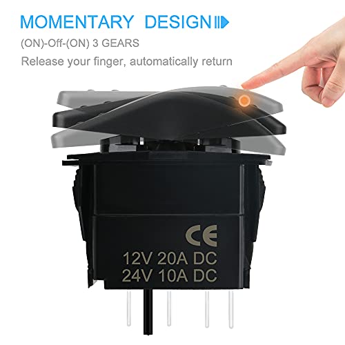 HOKAAER Momentary Rocker Switch Toggle OnOffOn Waterproof 12V20A 24V10A 7Pin DPDT Blue LED Light with Jumper Wires Set for Marine Boat Car Truck Caravan RV SUV ATV UTV - Image 5