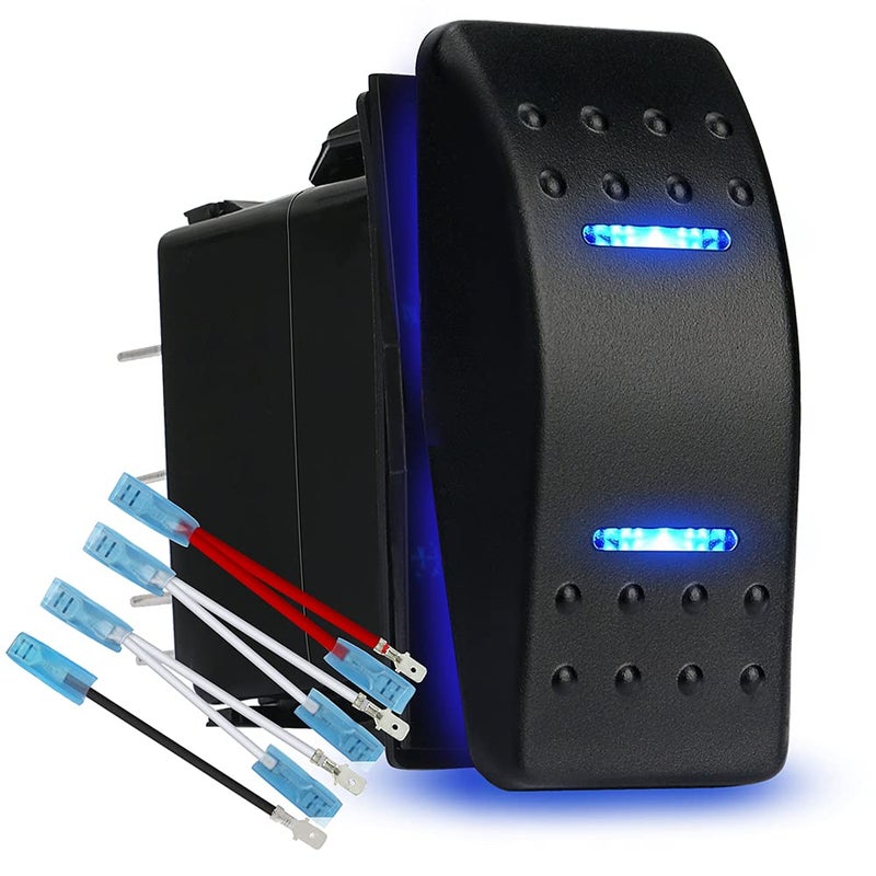 HOKAAER Momentary Rocker Switch Toggle OnOffOn Waterproof 12V20A 24V10A 7Pin DPDT Blue LED Light with Jumper Wires Set for Marine Boat Car Truck Caravan RV SUV ATV UTV - Image 2