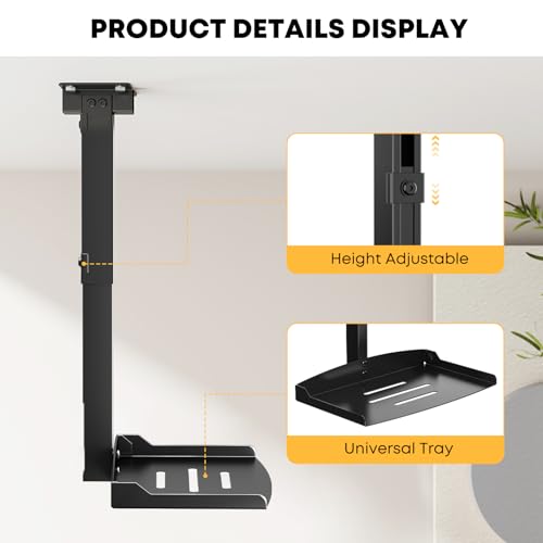 PUTORSEN Adjustable Projector Ceiling Mount,Universal Projector Shelf for Ceiling and Wall, Holds up to 22lbs，No Hole Installation, Hidden Cable Routing, Black - Image 4