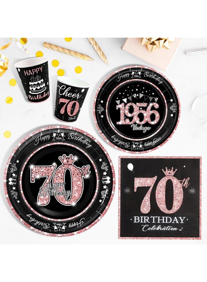 algpty 70th Birthday Decorations Rose Gold, Service for 30, Vintage 70th Birthday Party Supplies Includes Rose Gold 1956 Plates, Napkins,Cups, Plates and Napkins for Women - Image 5