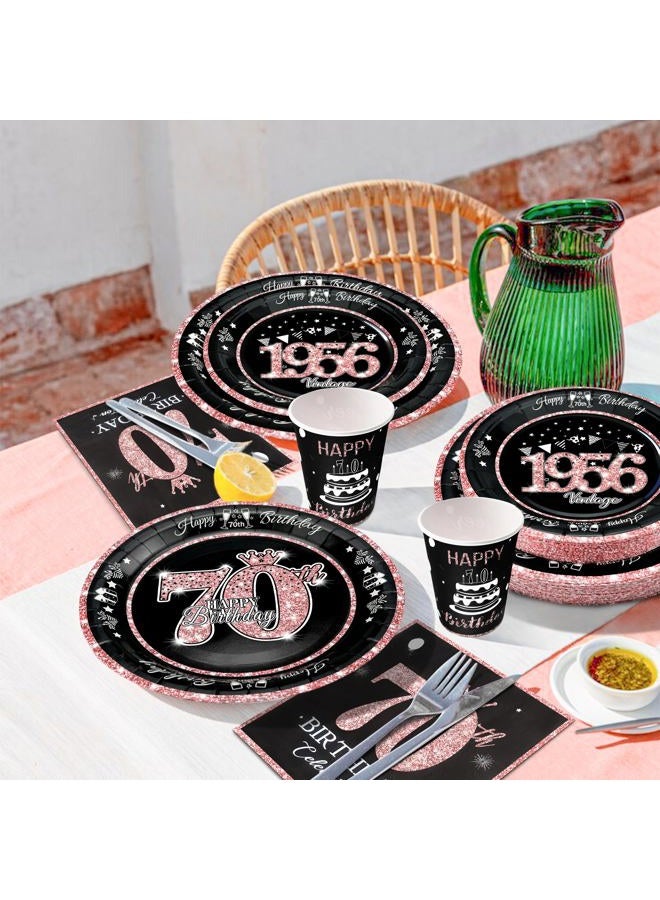 algpty 70th Birthday Decorations Rose Gold, Service for 30, Vintage 70th Birthday Party Supplies Includes Rose Gold 1956 Plates, Napkins,Cups, Plates and Napkins for Women - Image 4