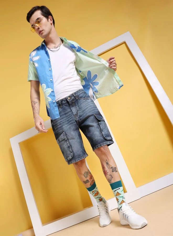 شركة المرآب الهندية Men G-505-CARGO SHORTS Solid Mid-Rise Denim Cargo Shorts