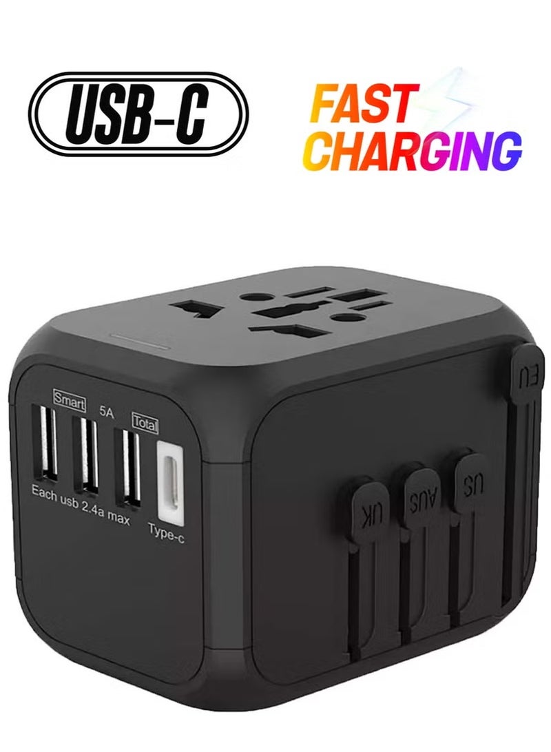 Travel Adapter, Worldwide All in One Universal Travel Adapter Wall AC Power Plug Adapter Wall Charger with Smart High Speed 3 USB Ports 1 Type C Ports, USA EU UK AU Asia 160 Countries - Image 1