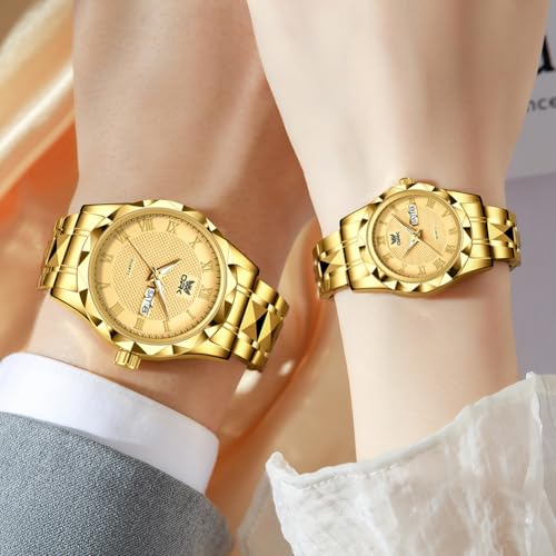 OPK Couple Watch Set - His & Her Matching Watches with Luxury Diamond Stainless Steel Waterproof & Luminous Quartz WristWatches Romantic Gift - Image 5