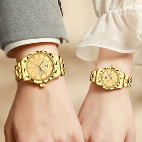 OPK Couple Watch Set - His & Her Matching Watches with Luxury Diamond Stainless Steel Waterproof & Luminous Quartz WristWatches Romantic Gift - Image 3