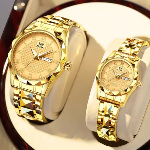 OPK Couple Watch Set - His & Her Matching Watches with Luxury Diamond Stainless Steel Waterproof & Luminous Quartz WristWatches Romantic Gift - Image 2